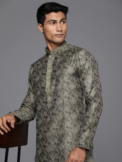 Men Grey Ethnic Design Kurta with Churidar