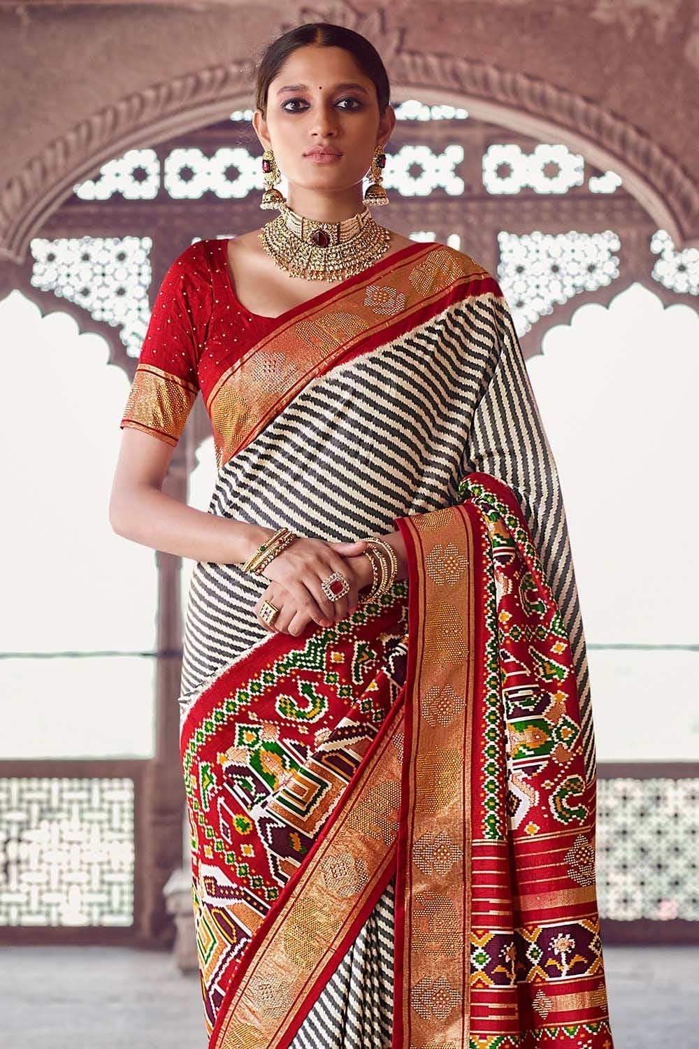 Ivory White Banarasi Patola Saree