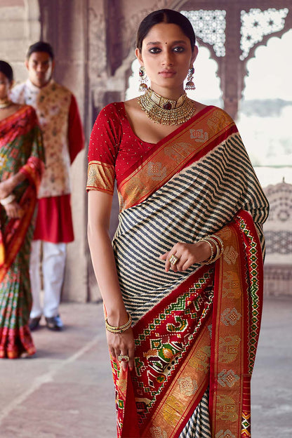 Ivory White Banarasi Patola Saree