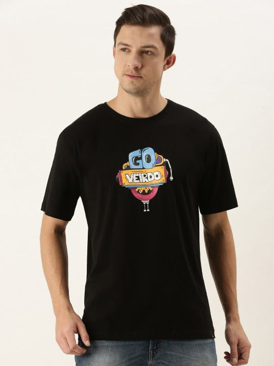 Men Black Printed Oversize T-shirt