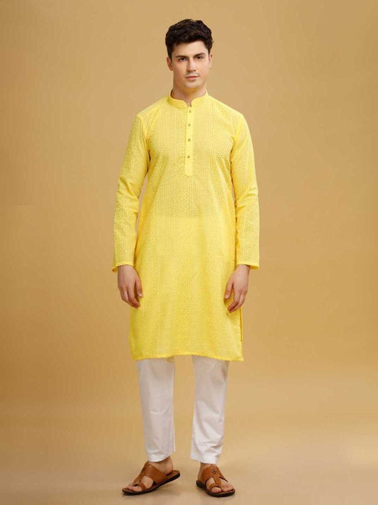 Men Pure Cotton Embroidered Long Kurta