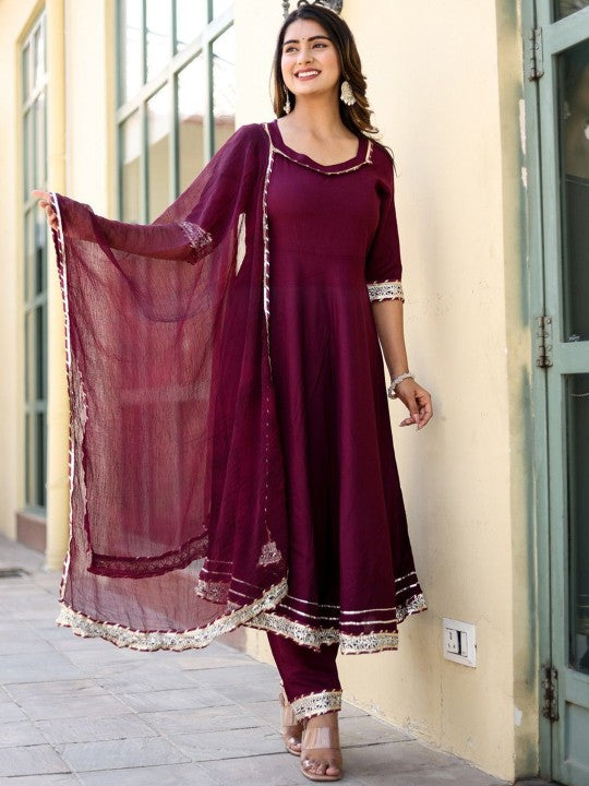 Round Neck Three-Quarter Sleeves Gotta Patti Kurta with Palazzos & With Dupatta