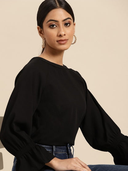 Women Black Solid Top