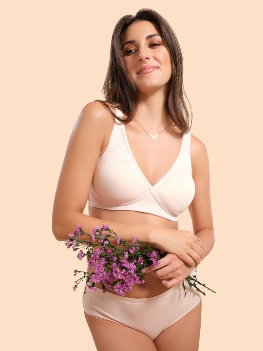 Cream Ultimate Softness Bamboo Cotton Slip-on T-shirt Bra Padded and Wirefree