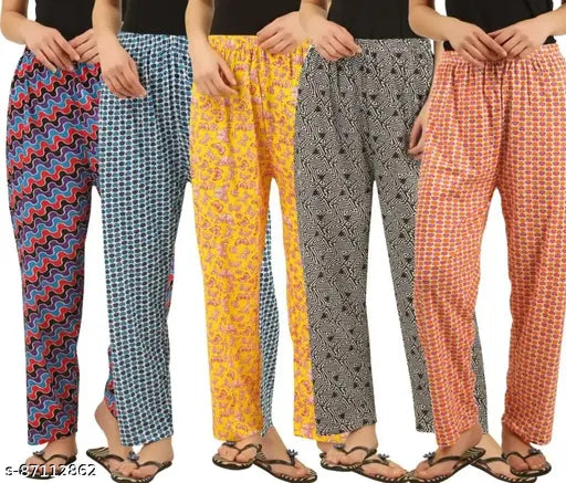 Pyjama for Women Pure Cotton Stretchable Pyjamas For Women Free Size Lowers(Pack of 5Pcs)