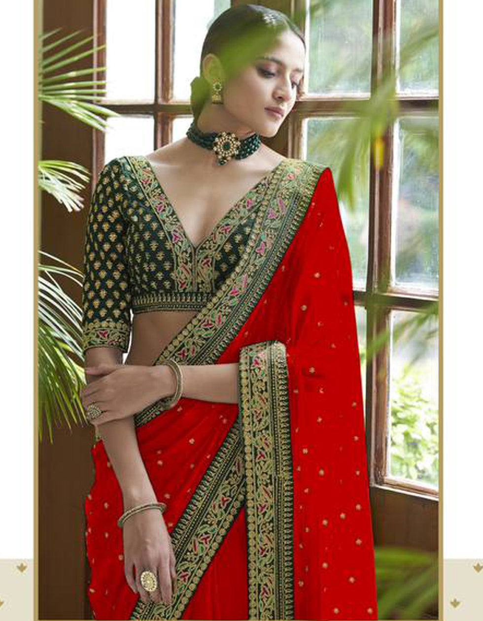 Red Silk Multi Work Bridal Wear Saree