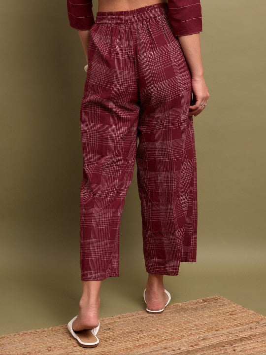 Women Checked Ethnic Straight Fit Cropped Palazzos