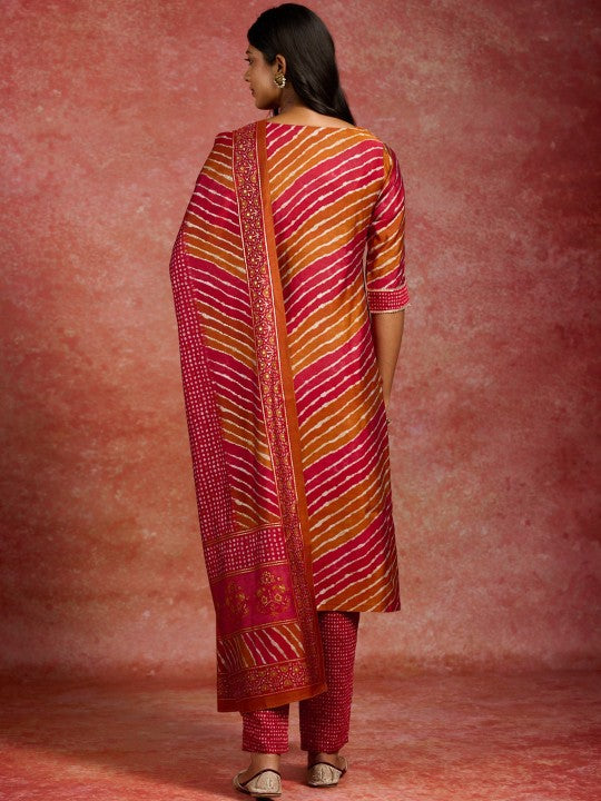 Striped Gotta Patti Straight Kurta With Trousers & Dupatta