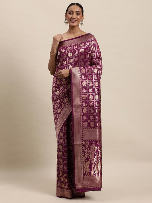 Magenta color patola silk saree with zari weaving work