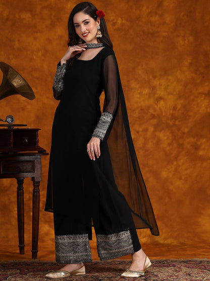 Embroidery Georgette Kurta Palazzo With Dupatta Set