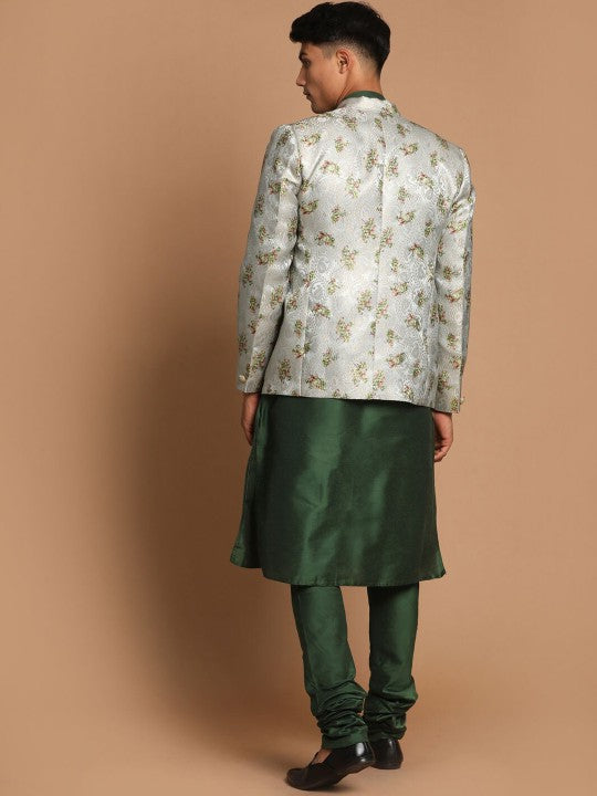 Men Green Ethnic Motifs Kurta and Churidar with Jacket