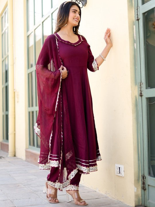 Round Neck Three-Quarter Sleeves Gotta Patti Kurta with Palazzos & With Dupatta