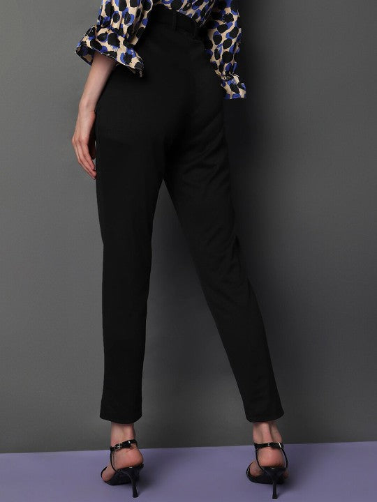 Women Black Skinny Fit High-Rise Cigarette Trousers