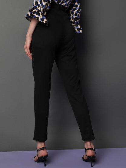 Women Black Skinny Fit High-Rise Cigarette Trousers