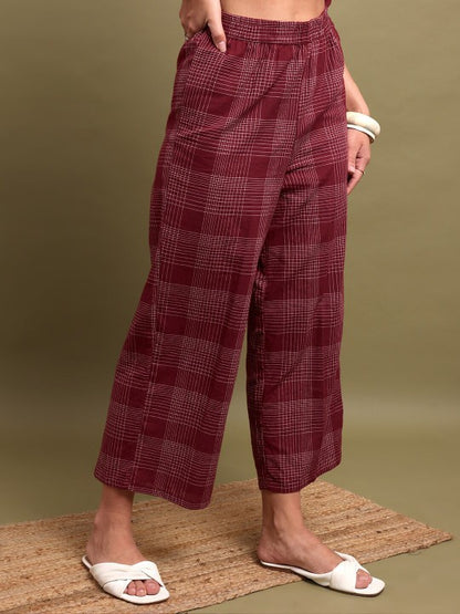 Women Checked Ethnic Straight Fit Cropped Palazzos