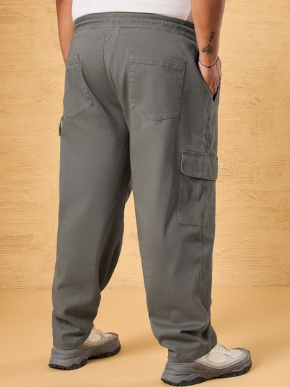 Grey Plus Size Men Mid-Rise Cotton Cargo Carpenter Trousers