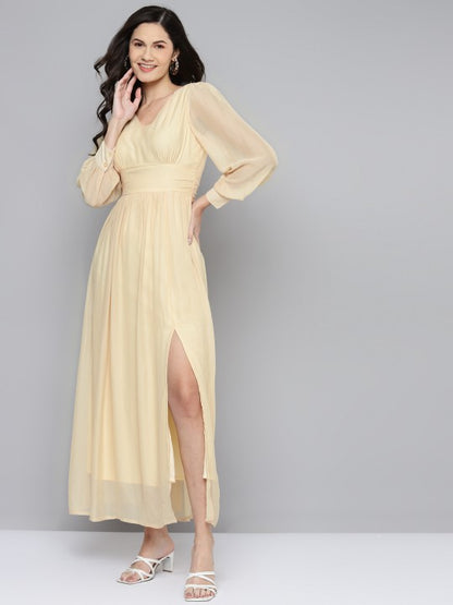 Beige Maxi Dress With Side Slit