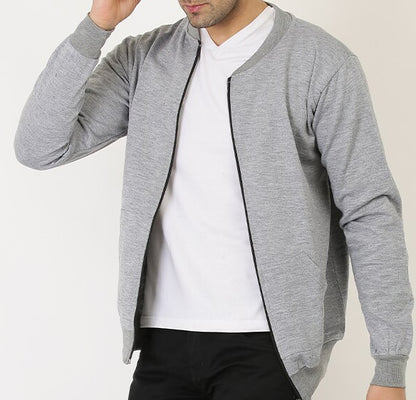 Collarless Regular Fit Fleece Bomber Jacket