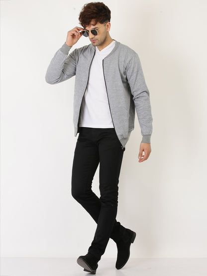 Collarless Regular Fit Fleece Bomber Jacket