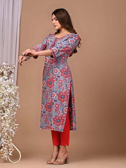 Floral Printed Round Neck Straight Kurta