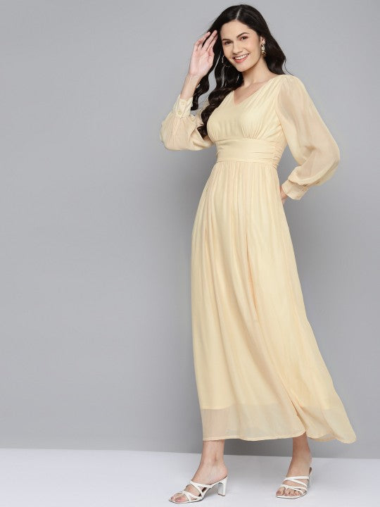 Beige Maxi Dress With Side Slit