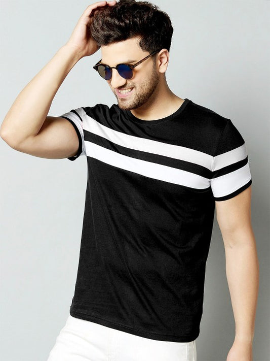 Men Black Striped T-shirt