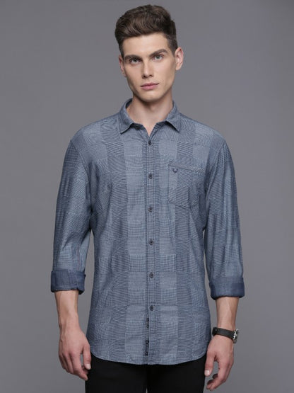 Pure Cotton Self Design Custom Fit Textured Casual Shirt