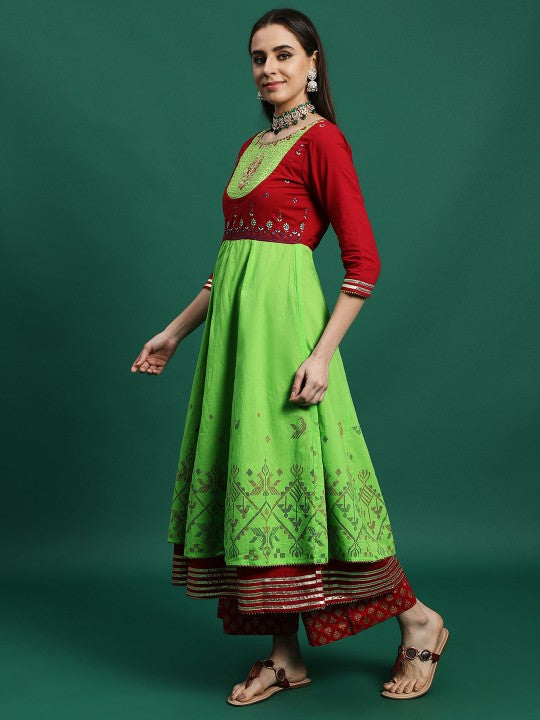 Ethnic Motifs Embroidered Thread Work Calf Length Anarkali Kurta