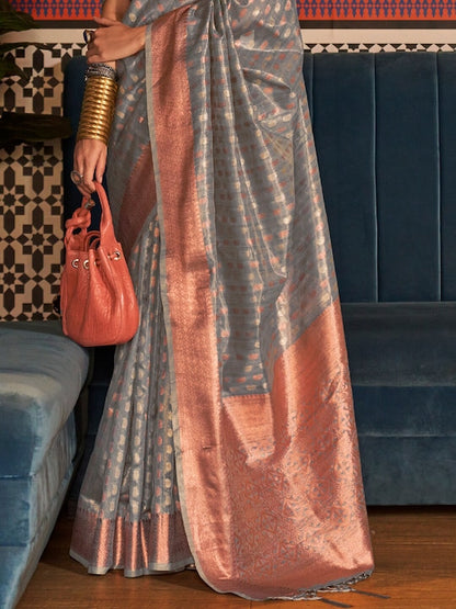 Ethnic motif Woven Design Zari Kanjeevaram Saree