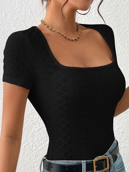 Self Design Square Neck Fitted Top