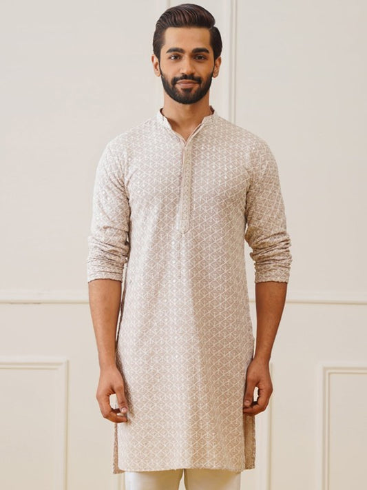 Ethnic Motifs Embroidered Mandarin Collar Straight Pure Cotton Straight Kurta