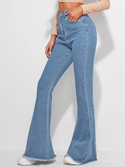 Women Blue Jean Bootcut High-Rise Clean Look Stretchable Jeans