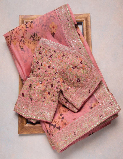 Peach Organza Sequin Work Saree