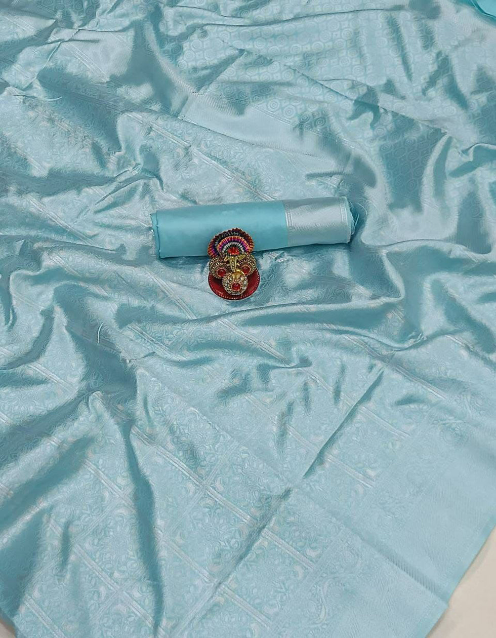 Sky blue Lichi Silk Casual Wear Saree