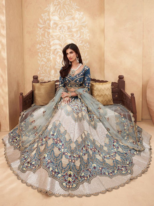 Shaded Blue Silk Lehnega Choli With Duptta