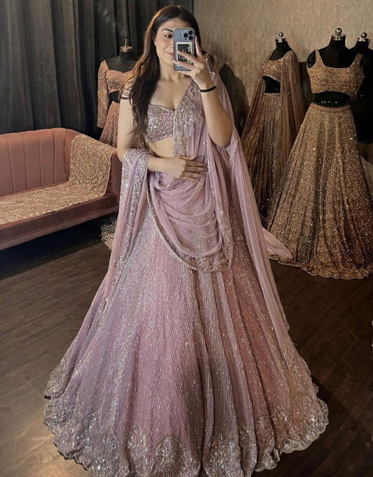 Dusty rose kasturi silk heavy embroidery work wedding lehenga choli