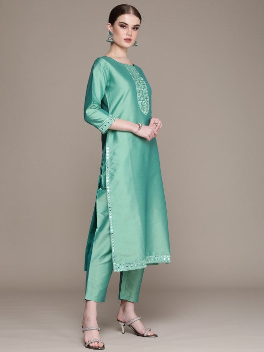 Women Ethnic Motifs Embroidered Sequinned Kurta with Trousers & With Dupatta