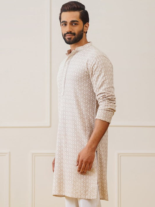 Ethnic Motifs Embroidered Mandarin Collar Straight Pure Cotton Straight Kurta