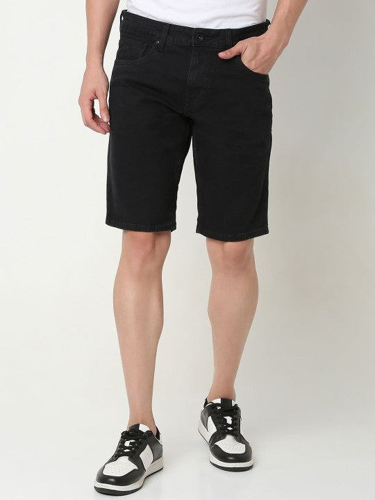 Men Solid Denim Shorts