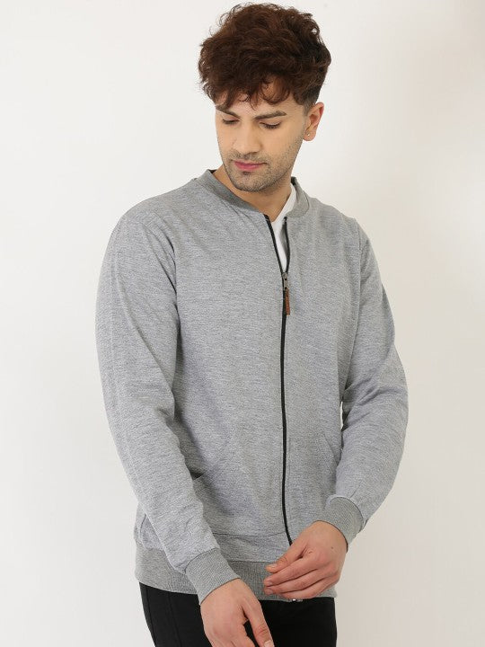 Collarless Regular Fit Fleece Bomber Jacket