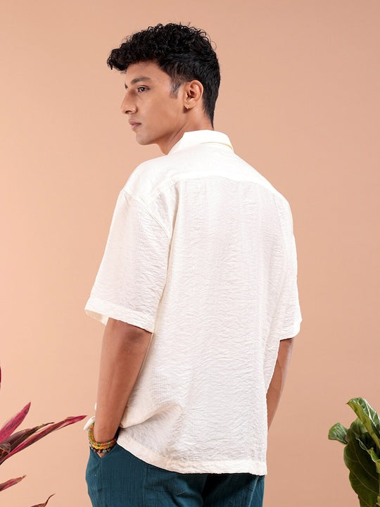 The Indian Garage Co Oversized Textured Cuban Collar Drop-Shoulder Sleeves Casual Shirt