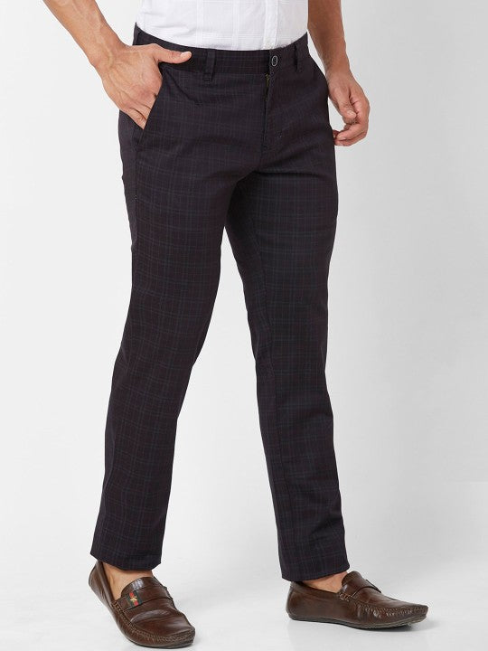 Men Checked Slim Fit Cotton Regular Trousers