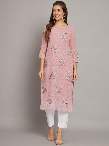 Floral Embroidered Straight Georgette Kurta