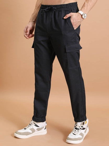 Men Black Cotton Cargos Pant