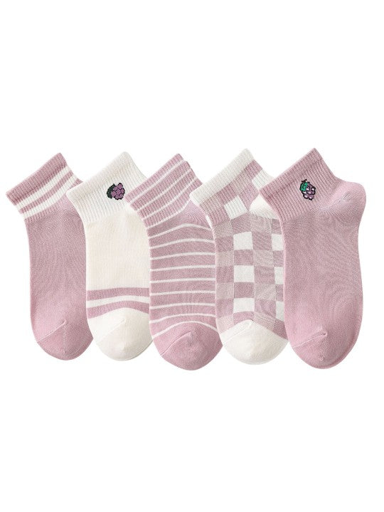 Pack Of 5 Patterned Moisture Wicking Cotton Ankle-Length Socks