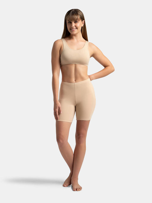 Womens High Coverage Cotton Mid Waist Shorties With Concealed Waistband Beige