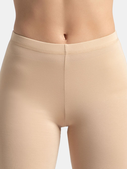 Womens High Coverage Cotton Mid Waist Shorties With Concealed Waistband Beige