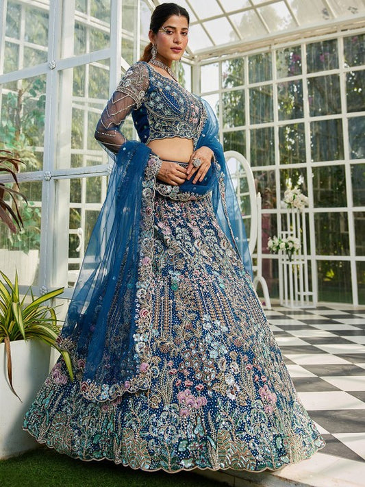 Zarkan Embroidered Beads and Stones Net Semi-Stitched Lehenga Choli