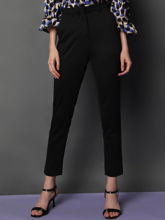 Women Black Skinny Fit High-Rise Cigarette Trousers