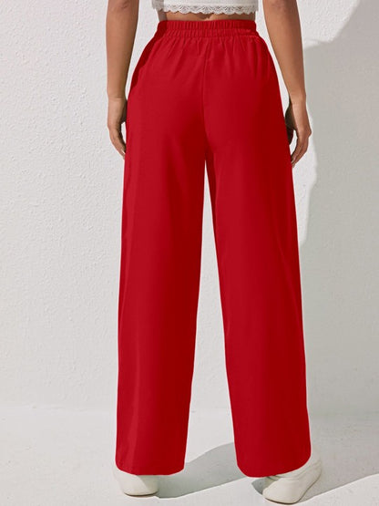 Women Loose Fit High-Rise Plain Parallel Trousers